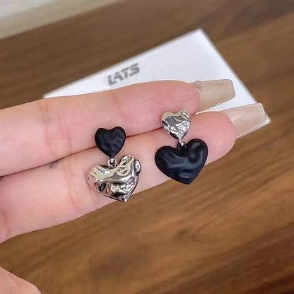 Black and Silver Heart Earrings